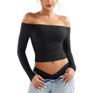 Sophie Women's Off-Shoulder Longsleeves Blouse - Double-Lined Nylon Going Out Top, Basic Undershirt