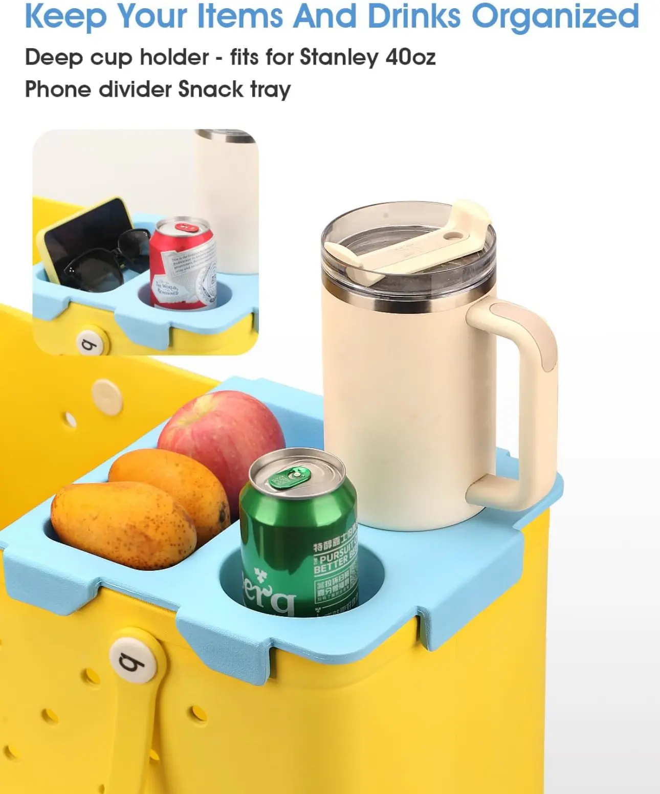 Top Cup Holder Tray Accessory for Bogg Bag X-Large - Fit EVA Material is Water-Resistant and Windproof Women Phone Divider Organizer