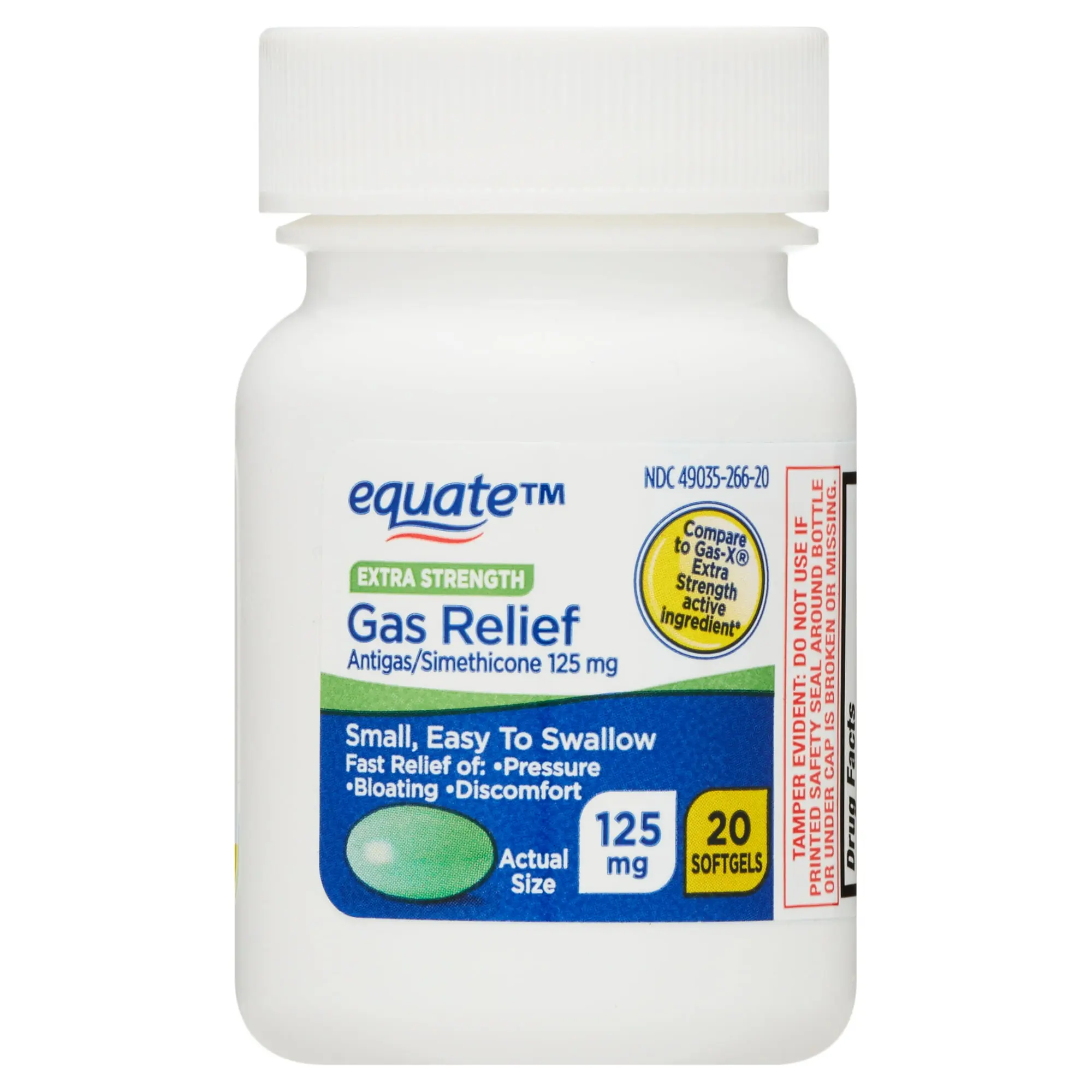 Equate Extra Strength Gas Relief Softgels, Simethicone 125 mg, 20 Count – Fast-Acting Relief for Gas, Bloating & Pressure, Healthcare Fitness Vitamin Antifoaming Agent
