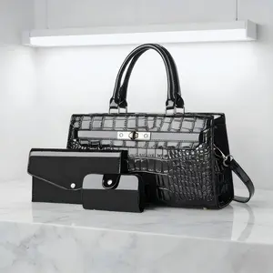 Elegant Crocodile Pattern Women’s Handbag Fashionable Three-Piece Set Mother and Daughter Bags Simple Versatile Shoulder Bag Large Capacity Crossbody Bag Perfect Gift for Girlfriends