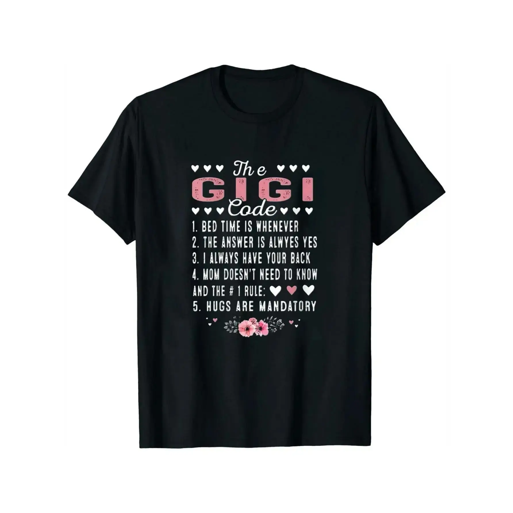 Women's Funny  T-Shirt - The Gigi Code Retro Y2K Graphic Tee with Heart & Gigi Saying - 100% All-Season Casual Shirt for Mother's Day Gifts,  Birthday, Family Gatherings - Black with White  Round Neck Tshirt  F61