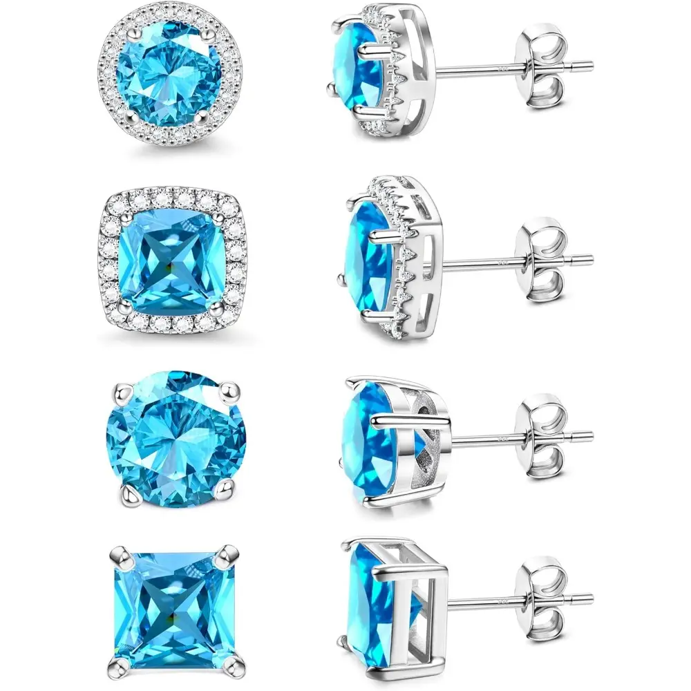 18K White Gold Plated - Blue CZ