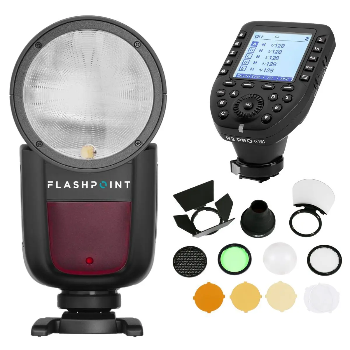 Flashpoint Zoom Li-on X R2 TTL On-Camera Round Flash Speedlight For Nikon (Godox V1) + Flashpoint R2 Pro Mark II 2.4 GHz Wireless Flash Trigger for Nikon + Round Head Flash Accessory Kit