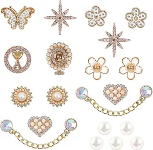 20-piece stylish clog charm collection featuring pearl flowers and sparkling crystal chains, perfect for DIY decoration and festive gifting on special occasions.