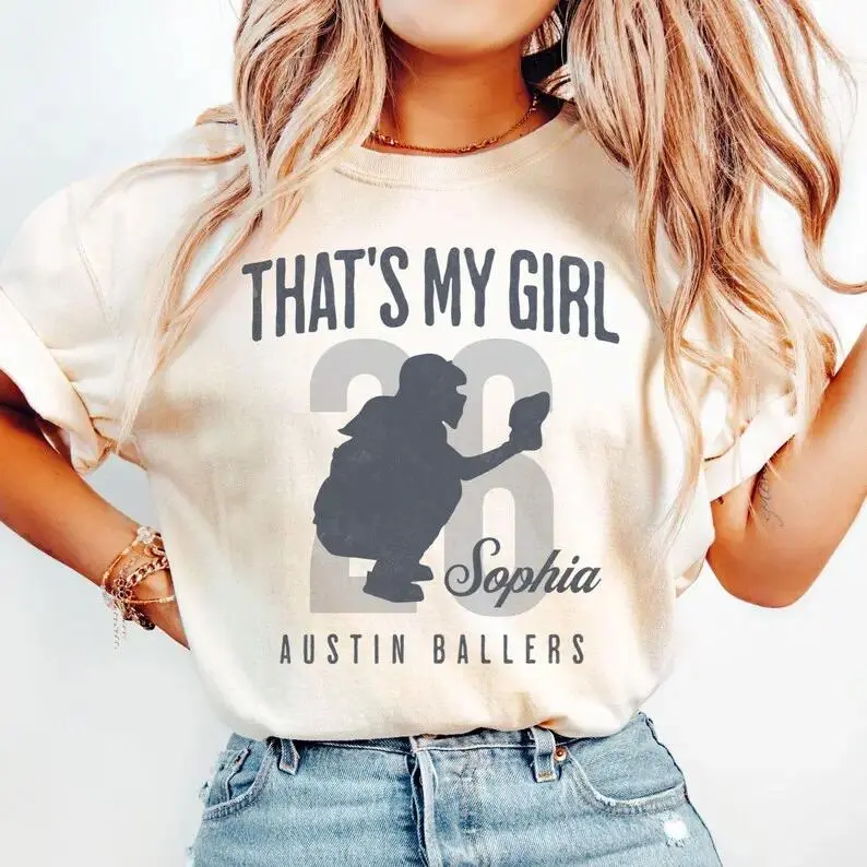 That's My Girl Softball Catcher Graphic T Shirt, Personalized Name Softball Tee, Custom Catcher Short Sleeve Crew Neck, Game Day Family Support Wear, Softball Mom Dad Grandma Grandpa Gift for Women Men