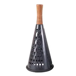 Cone Cheese Grater with Handle Stainless Steel Grater Triple Function Wood Handle Shredder Non-Slip Rubber Bottom Hand Held Multifunction Vegetables Grater Black 4-Size (Size XL:11.8" X 5.1" Black)