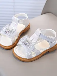 Girls' Rhinestone Flower Princess Glitter Decorated Sparkly Sandals, Soft Sole Anti-Slip, Cute Style, Multi-Color, Infant Toddler Walking Shoes, Daily Wear