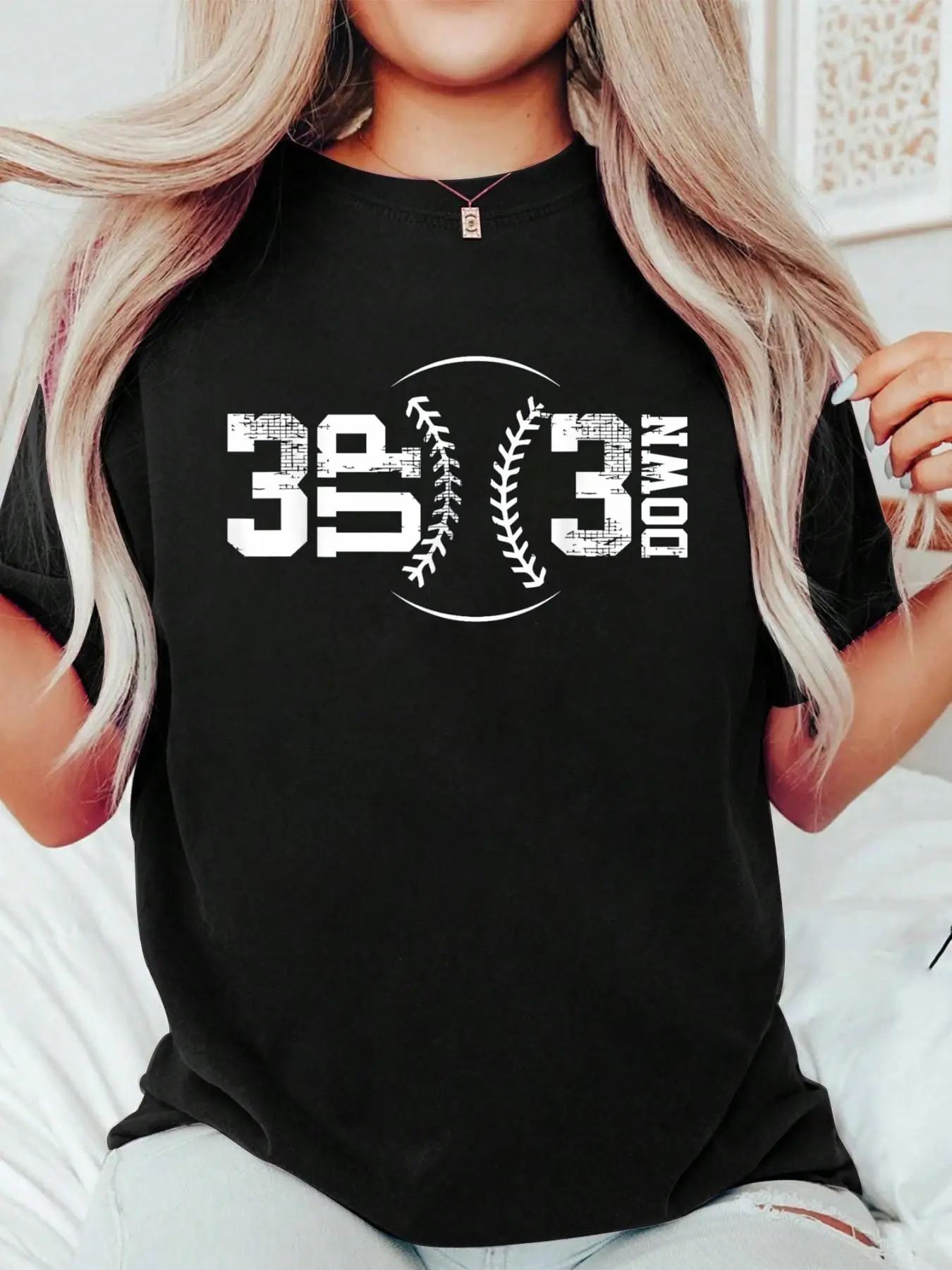 3 UP 3 Down Baseball Print T-Shirt Casual Crew Neck Short Sleeve Comfort Tee Top For Spring & Summer Women's Clothing