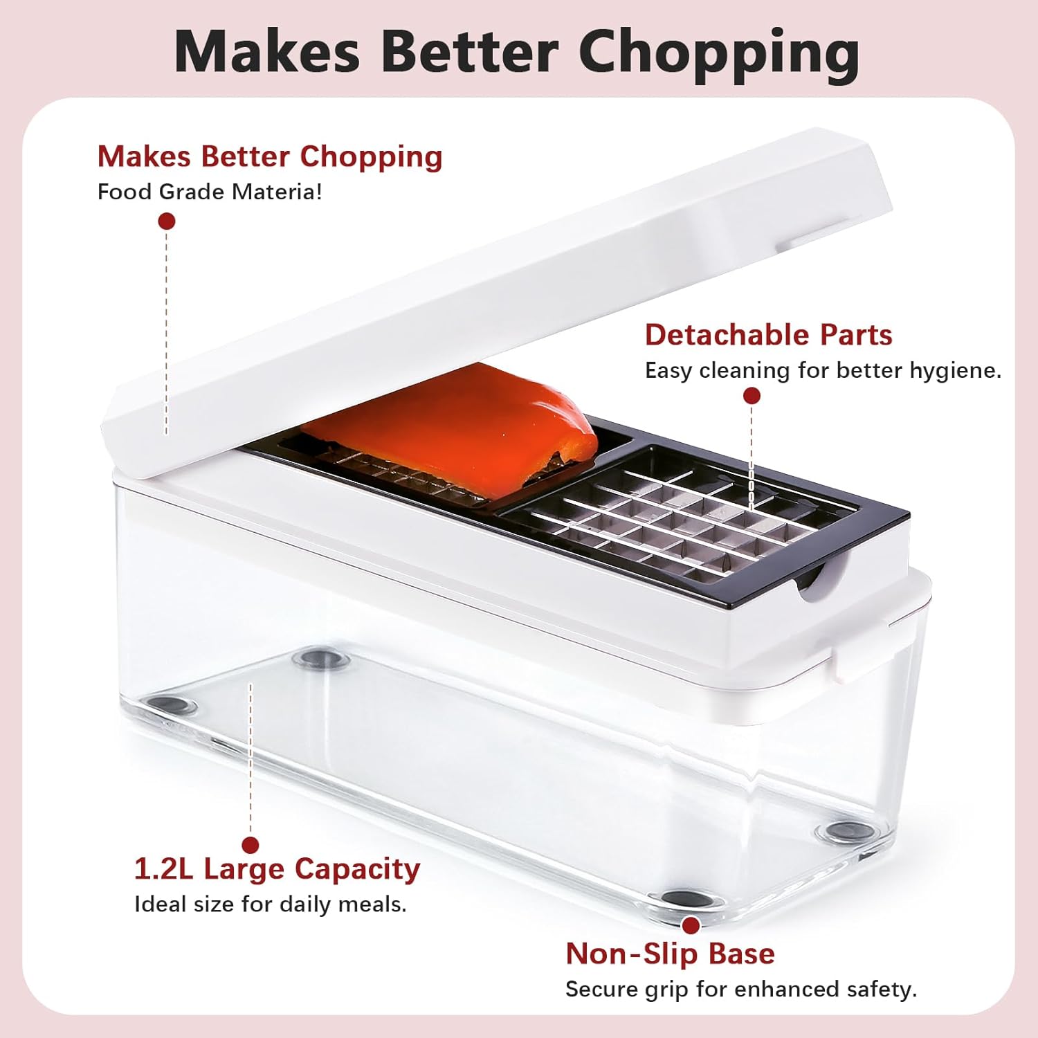 Vegetable Chopper, Onion Chopper Dicer, Mandoline Slicer, Food Chopper with Container, Vegetable Cutter for Salad Potato Carrot Garlic（2 Blades, White Black）