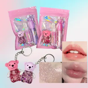 Cartoon Shape Lip Gloss Gift Set, Colorful Bear Glitter Jelly Changing Lip Balm + Transparent Moisturizing Lip Oil + Unicorn Pearl Shimmer Glossy Liquid Lip Gloss