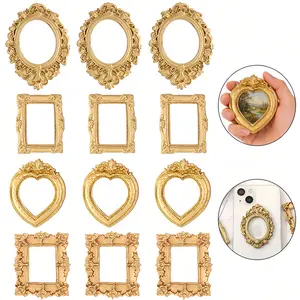 12 Pcs Mini Vintage Gold Picture Frames – Luxury Small Resin Frames for Jewelry Display, DIY Photos, Table or Wall Decoration, Perfect for Christmas, Holiday Parties, Weddings, and Festive Home Decor