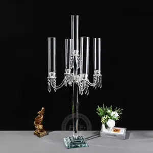 40” Tall 5 Arms Crystal Candle Holder Decor Glass Ornaments