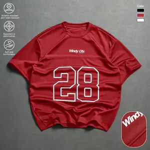 Men’s American sports style Windy City jersey T-shirt, #28 number print, mesh breathable short sleeves, versatile for casual/sports wear
