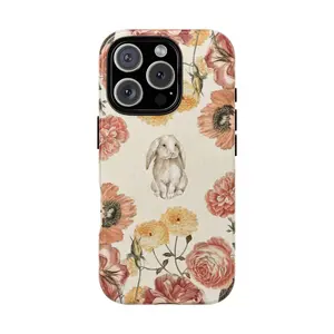 Boho Floral & Rabbit Phone Case, Floral Aesthetic, Floral Phone Case - Case for iP 8, X, 11, 12, 13, 14, 15, 16