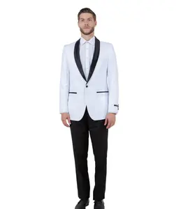 Sterling Collection: White Tuxedo with Black Satin Shawl Lapel – Slim Fit