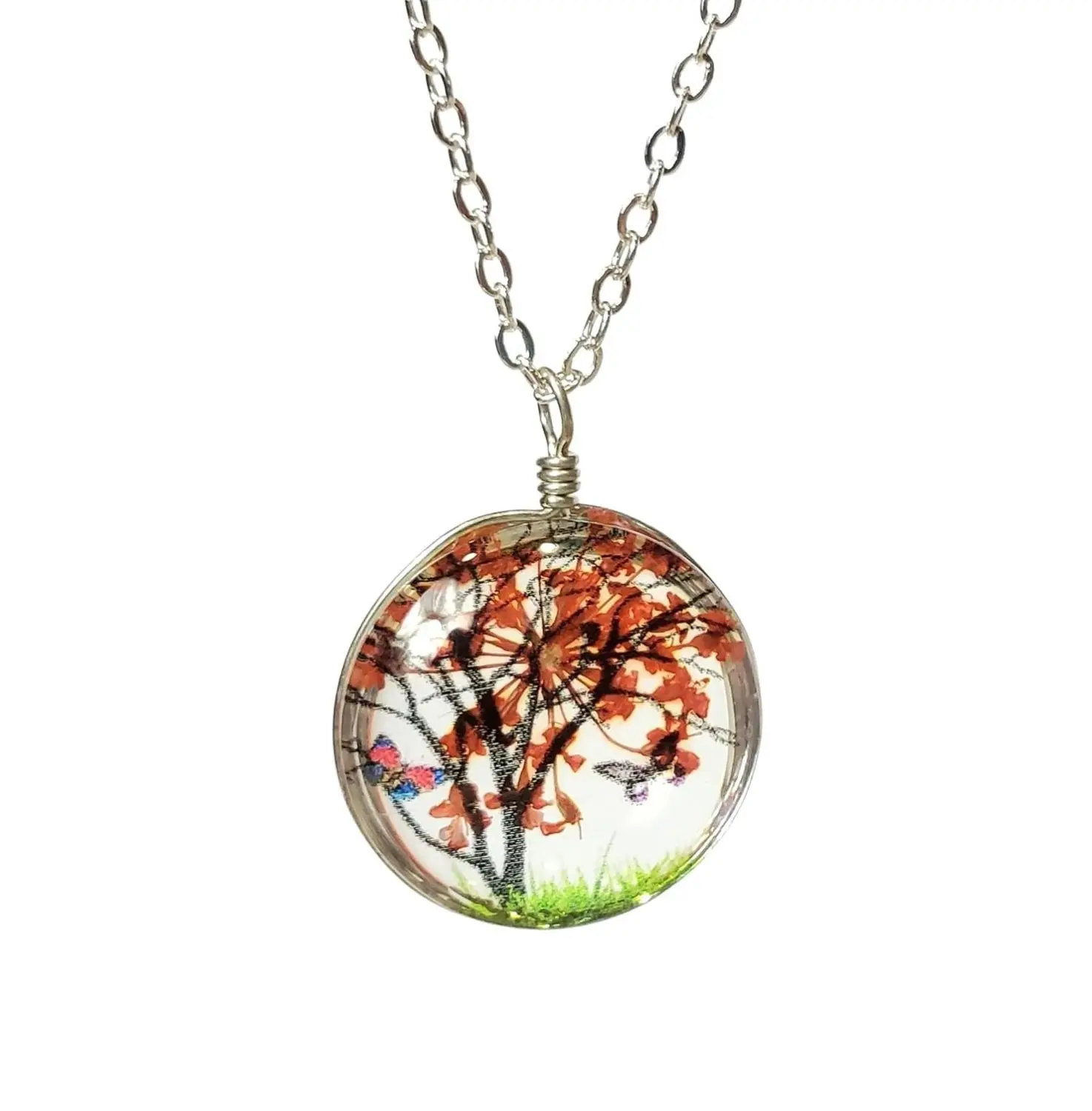 Pressed Flower Necklace with Autumn Fall Colors