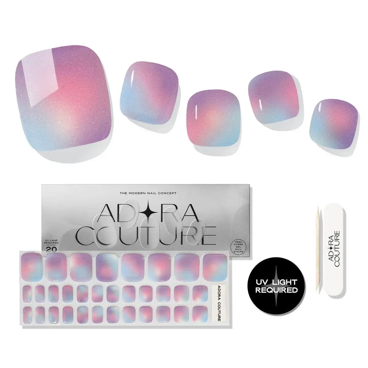 Semi Cured Gel Nail Strips - 32 pcs Gel Pedicure Stickers, Easy to Apply & Remove Toenail Stickers, Salon Quality at Home & Long Lasting - UV Nail Lamp Required - Modern Disco P
