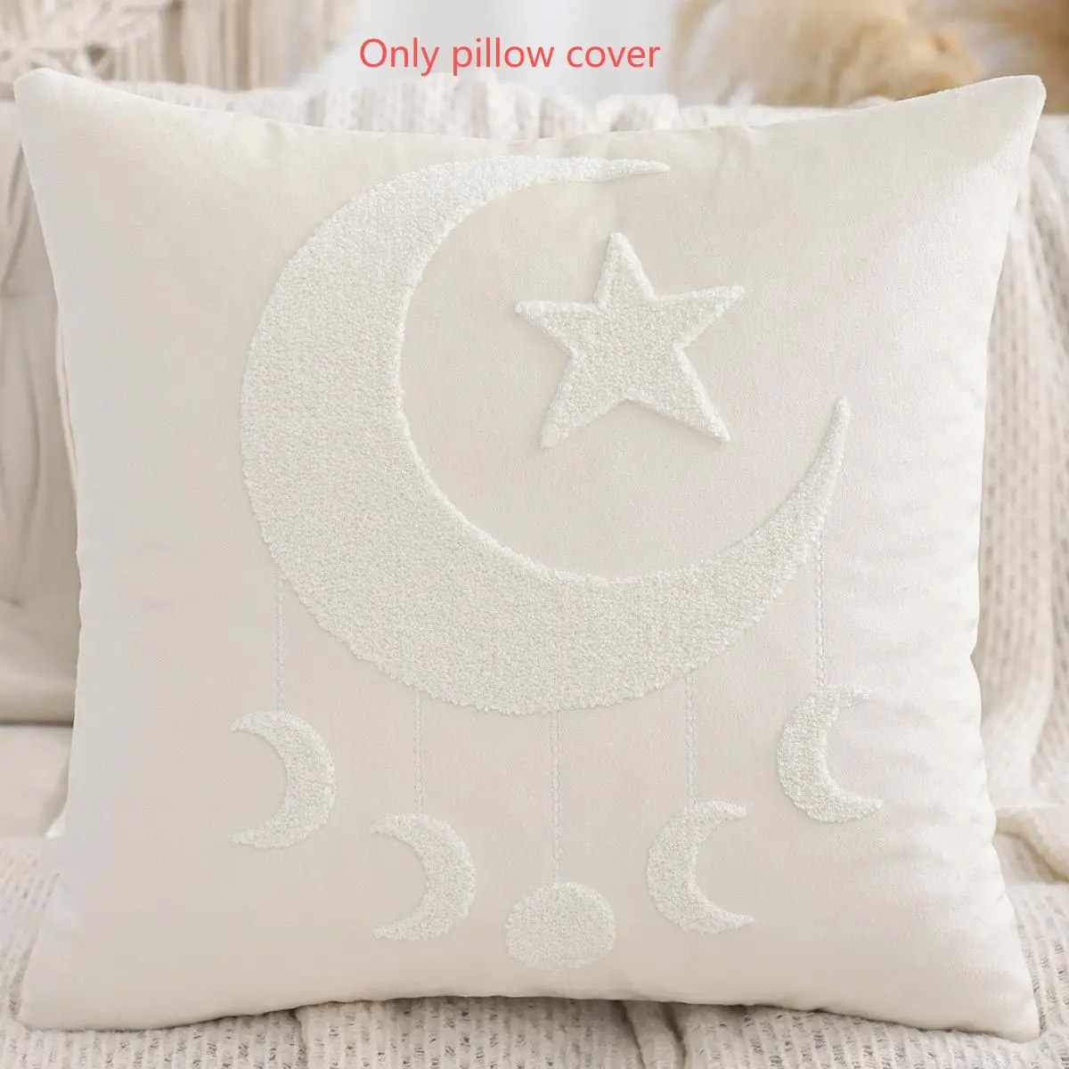 1Pc Ramadan Decoration Pillow Cover Star Moon Lantern Velvet Embroidery, Living Room Bedroom Sofa Muslim Eid Gift, All Seasons