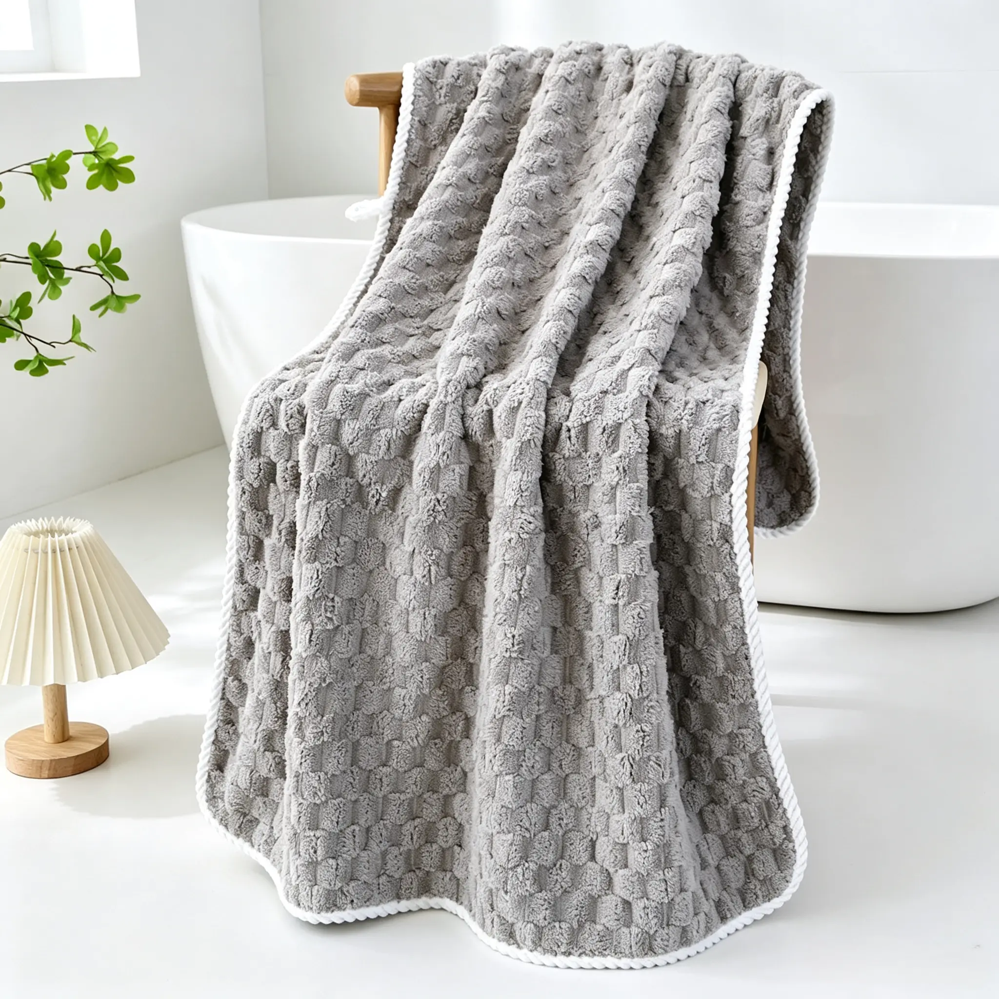 Manufacturer Wholesale Coral Fleece Cloud Pattern Towel-Bath Towel-Shower Cap Set, Soft, Thick, Absorbent, Non-Shedding, Breathable, Stain Resistant