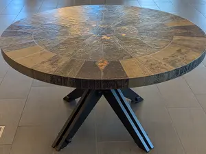 Round Copper Top Table - Industrial Style Metal Compass Top 52" x 52" x 30" L x W x H Unique Artistic Design by Local Artists