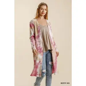 Umgee Casual Tie Dye Duster Cardigan - Berry Mix