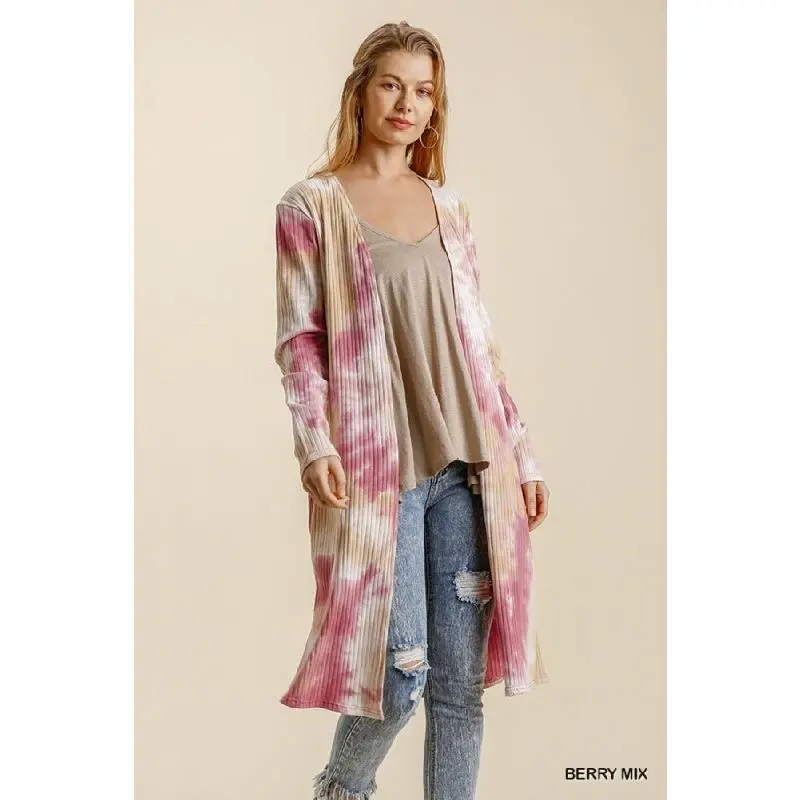 Umgee Casual Tie Dye Duster Cardigan - Berry Mix