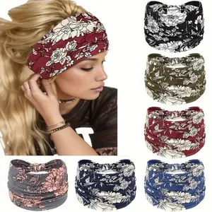 6Pcs Bohemian Style Wide Headbands for Women,Polyester Knit Fabric Geometric Pattern Hairbands,Fashionable Elastic Head Wraps for Yoga,Running,Sports,Elegant and Simple Design for Fall/Winter