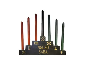 Black Kinara Candle Holder with Nguzo Saba Engraving & 7 Symbols