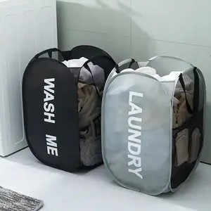 Portable Mesh Pop Up Laundry Hamper Wide Opening Breathable Collapsible Space-Saving Laundry Basket for Dorm Travel Bathroom Items Foldable Design Handheld Reinforced Handles