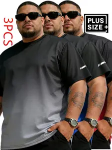 3 Packs Men's Plus Size Gradient T-Shirt, Size 1XL-6XL, Quick Dry Breathable Athletic Short Sleeve Tee for Gym Running, Training Shirt, Gym Tees