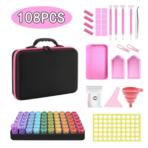 Diamond Painting Tool Set, 60 Bottle Storage Pouch, 60 Grids, 10ML Small Bottles, Sealed Jar, Dot Drill Pen Kit, Essential Craft Supplies