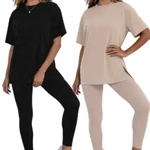 Plus Size Maternity Lounge Set for Women – Soft Stretch Short Sleeve Tunic Top & Leggings Pajama Set, Pregnancy & Postpartum Comfy Loungewear