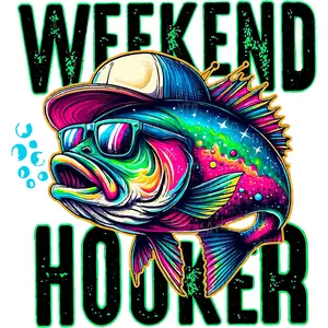 Weekend Hooker DTF Transfer - Vibrant Fish Design with Hat and Sunglasses for Fishing Enthusiasts