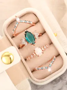4 Pcs/Set Exquisite Cubic Zirconia Elegant Engagement Ring Artificial Zircon Rings For Women Wedding Engagement Anniversary Party Jewelry Gift With Gift Box