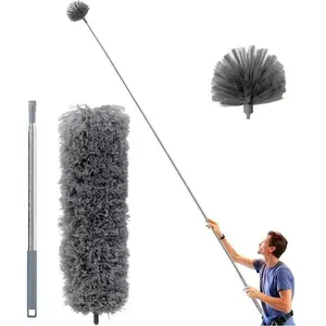 Spider Web Dust Remover with Extendable Rod, Reusable Cleaning Kit with 2 Brushes, Corner Brush, Aluminum Pole for Ceiling Fans (blue)