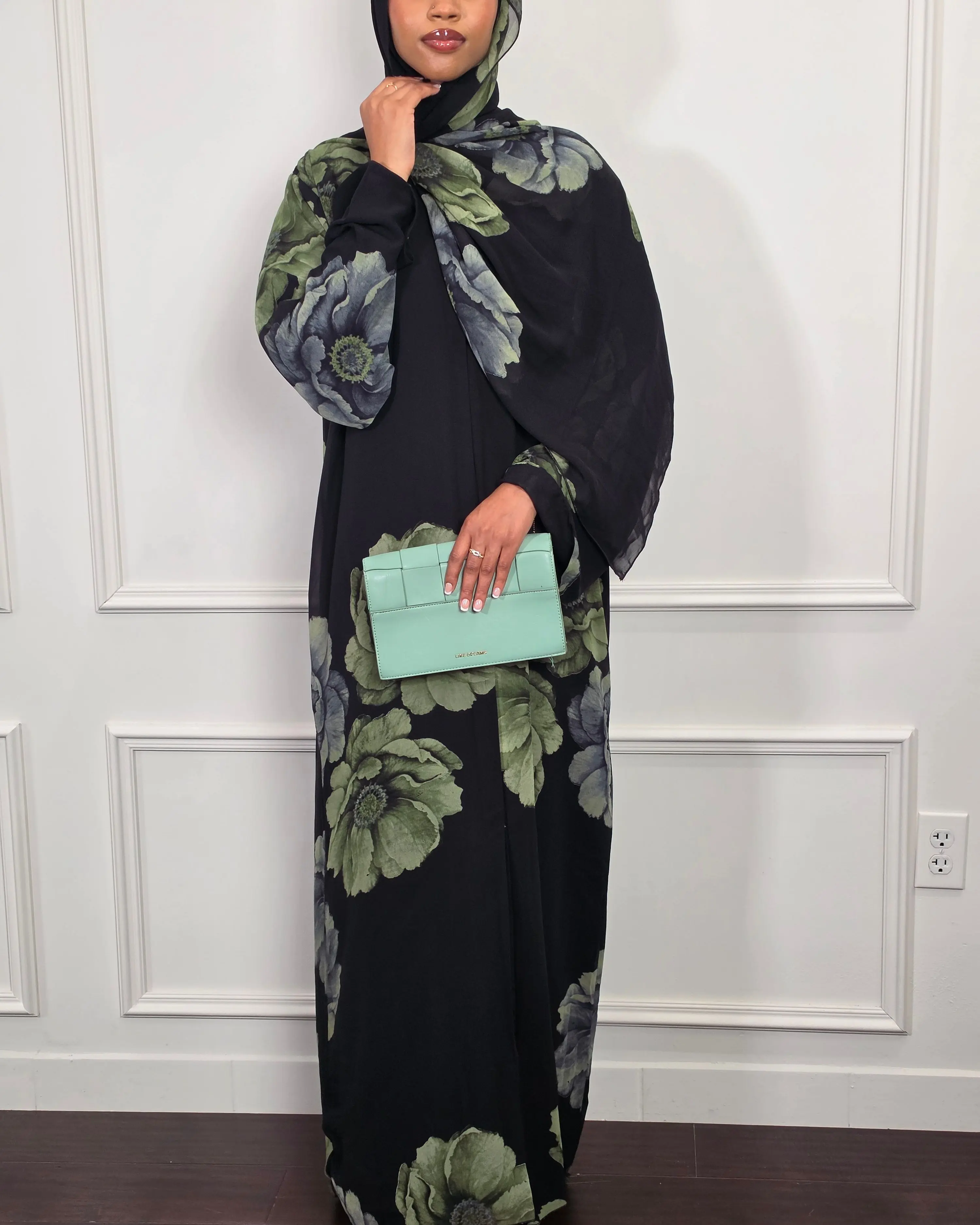 Midnight Garden Double Chiffon Abaya with matching Hijab