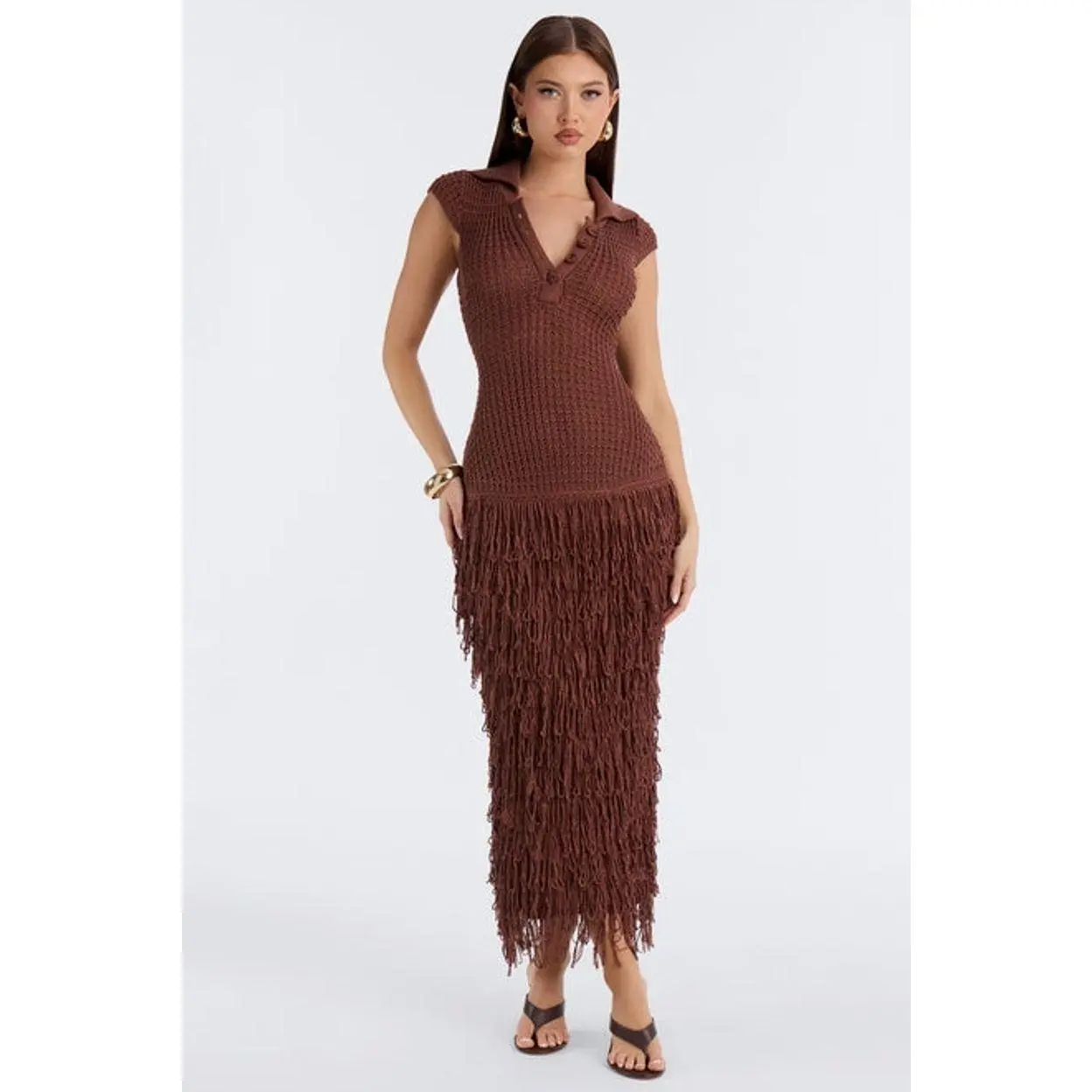 Catalina Crochet Maxi Dress - Chocolate Q