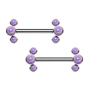 Threadless Push-in Triple Synthetic Opal Nipple Barbells - G23 Implant Grade Titanium - Pair