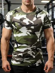 Men's Camouflage T-Shirt Summer Outdoor Short Sleeve Sporty Slim-Fitting Breathable Fitness Gym Tees Running Training Top