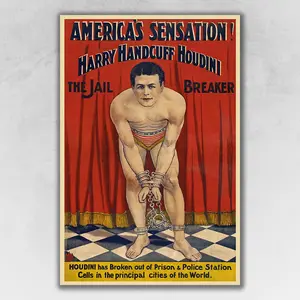 360 stand Houdini Vintage Magic Matt Photo Print - 24x36 in. Artistic Multi-Color Wall Art, Home Decoration, Room Decor for Home Supplies