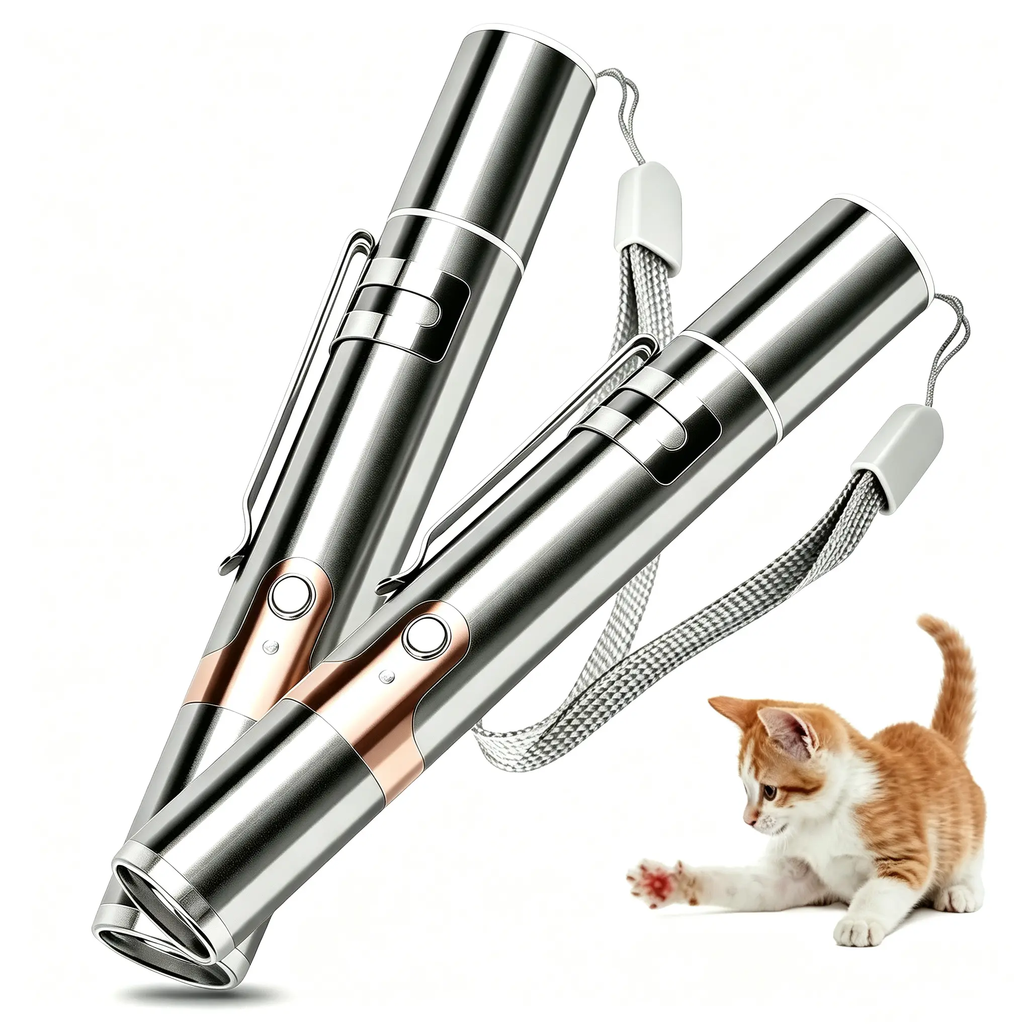 Cat Toy, USB Rechargeable Interactive Kitten Toy, 7 Light Modes & Adjustable Patterns, Portable Pet Cat Mouse Toy for Fun Chase Play Exercise (2 Pack)