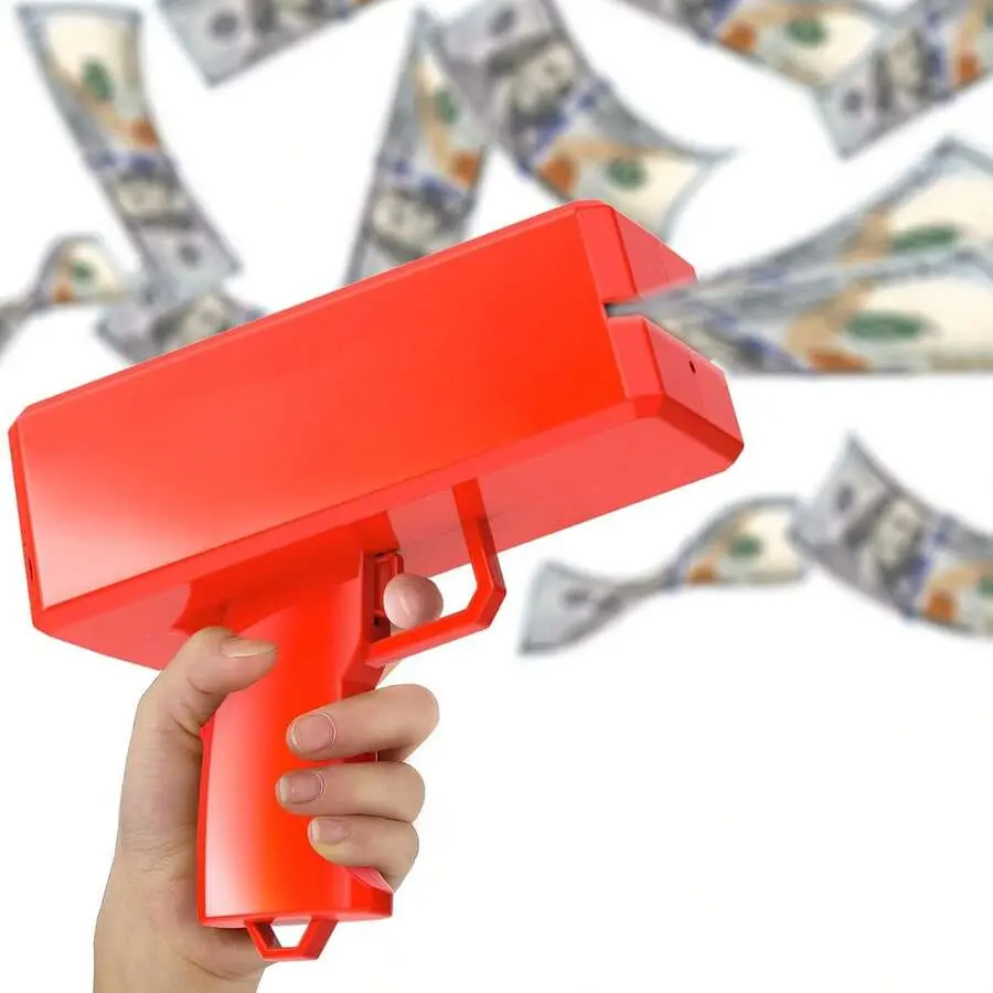 Multi-Color Oional "Money Rain" Toy Banknote Gun, Toy Money-Spraying Gun, Entertainment Party Supplies.The Money Gun Lncher Comes With 100 Pieces Of Prop Paper.
