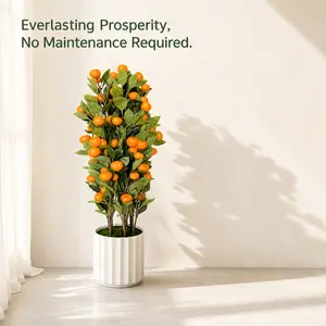 Artificial Orange Tree with Fruits - No-Maintenance Faux Citrus Plant in White Pot for Home Decor, Living Room, Office