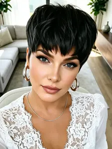 Short Pixie Cut Human Hair Wigs, Natural Straight, Full Machine Made, Daily Wear, Stylish and Comfortable Wig for Everyday Use, Fit Wig