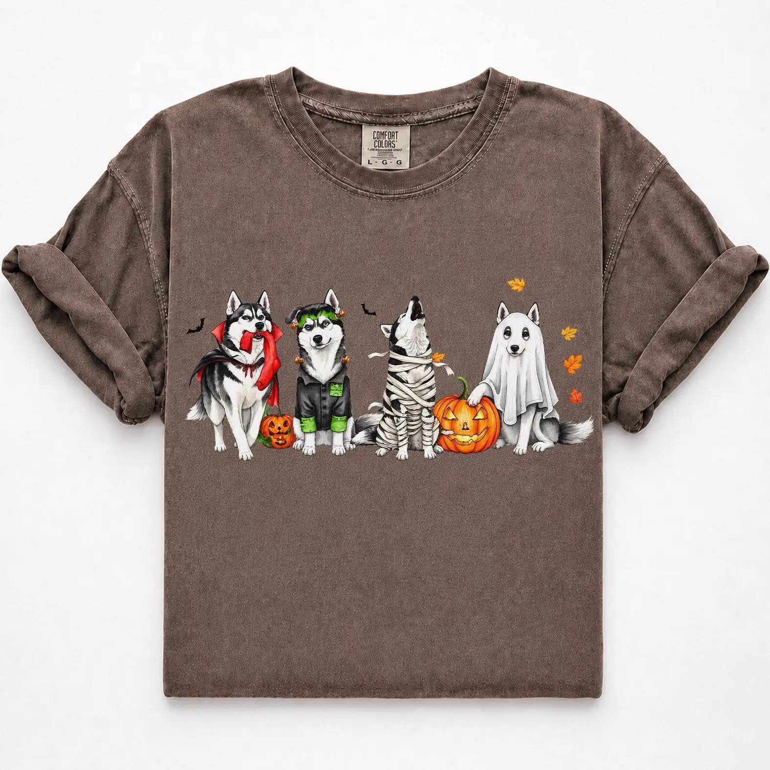 Comfort Colors Siberian Husky Halloween Shirt, Cute Husky Dog Costume Graphic Tee, Pumpkin Ghost Dog Shirt, Halloween Gift for Husky Lovers