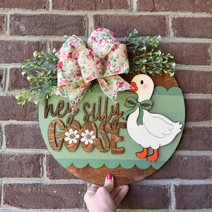 Hey Silly Goose Door Hanger for Spring, Whimsical Welcome Sign for Front Door, Porch Goose Door Sign for Mother's Day Gift for Sister, Style Ornament