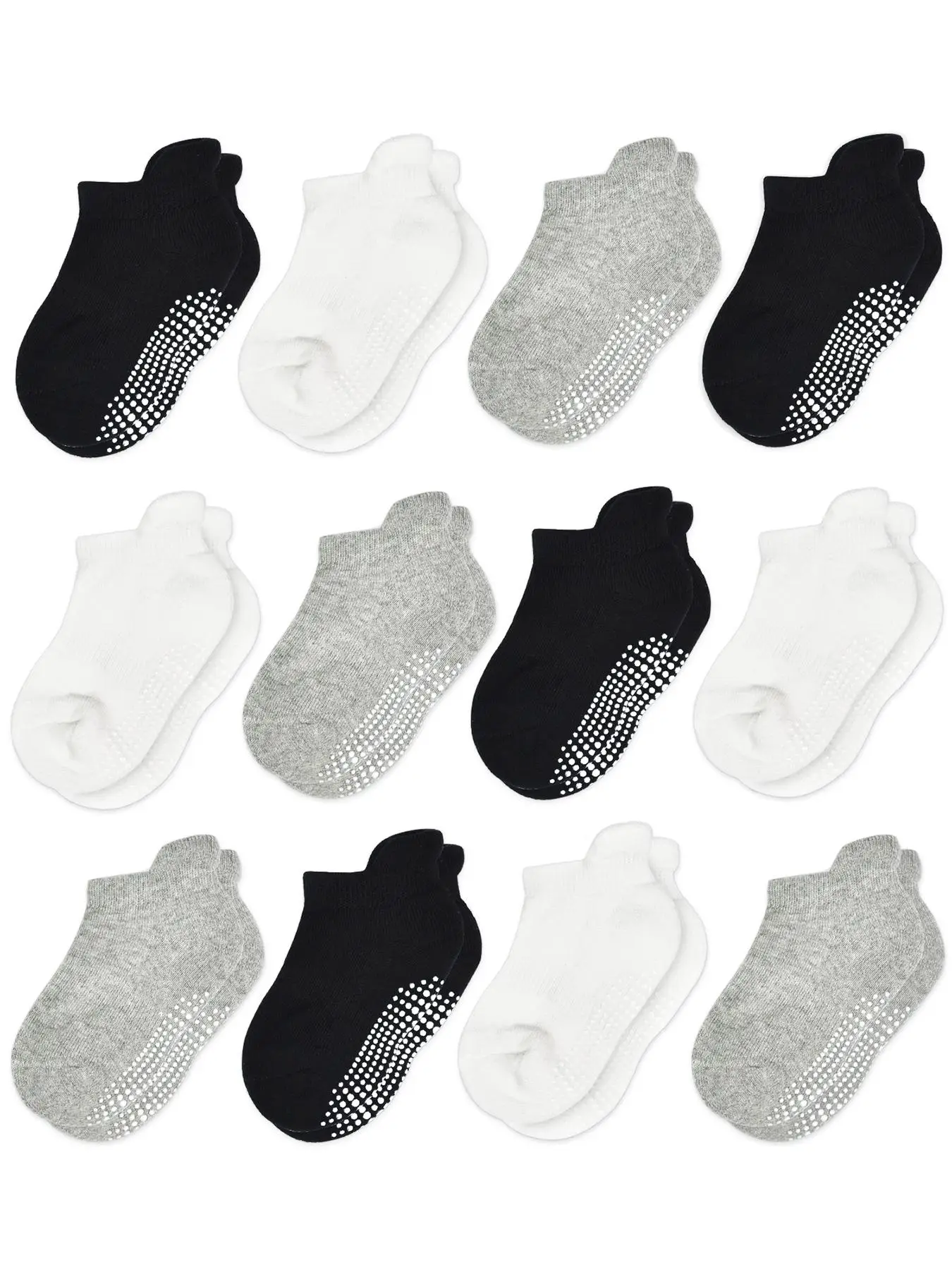 Toddler Boy's 12 Pairs Solid Ankle Socks, Non-slip Grip Socks for Daily Wear, Comfy Breathable Socks for All Seasons