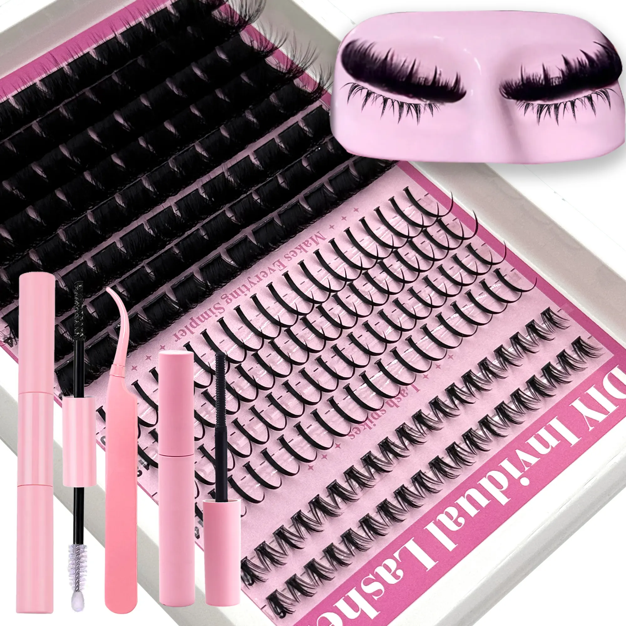 4 In 1 Lash Cluters Extension Kit : Bond & Seal, Applicator and Glue Remover with 3 Styles Lashes ,6-18mm Lash Spikes Lower Eyelashes Reusable Bottom Lashes 214PCS DIY Spiky Lash Extension Manga Thick Cluster Eyelash Extensions For Beginner Friendly