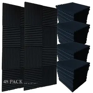 High-Density Foam Acoustic Wedges, 48-Pack 12x12x1 Inches, Soundproof Wall Panels for Home Studio, Ideal for Musicians & Sound Absorption