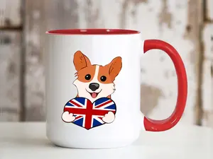 Corgi Holding Union Jack Flag Heart 15 oz Large Coffee Mug Dog Lover Owner Birthday Christmas Father's Day Gift Men Women Dad Mom Grandpa